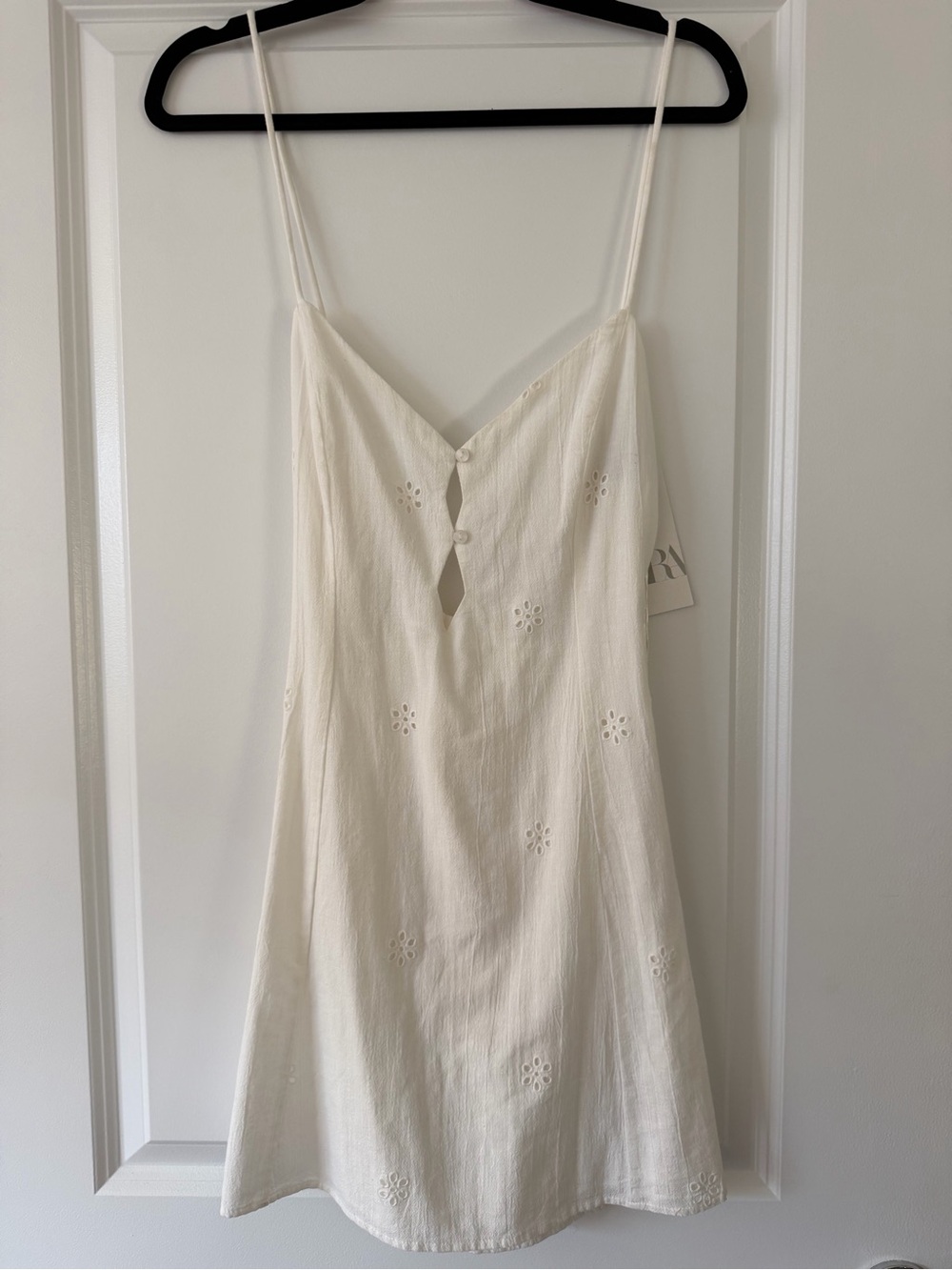 Zara Cream Eyelet Slip Dress with Delicate Cutouts
